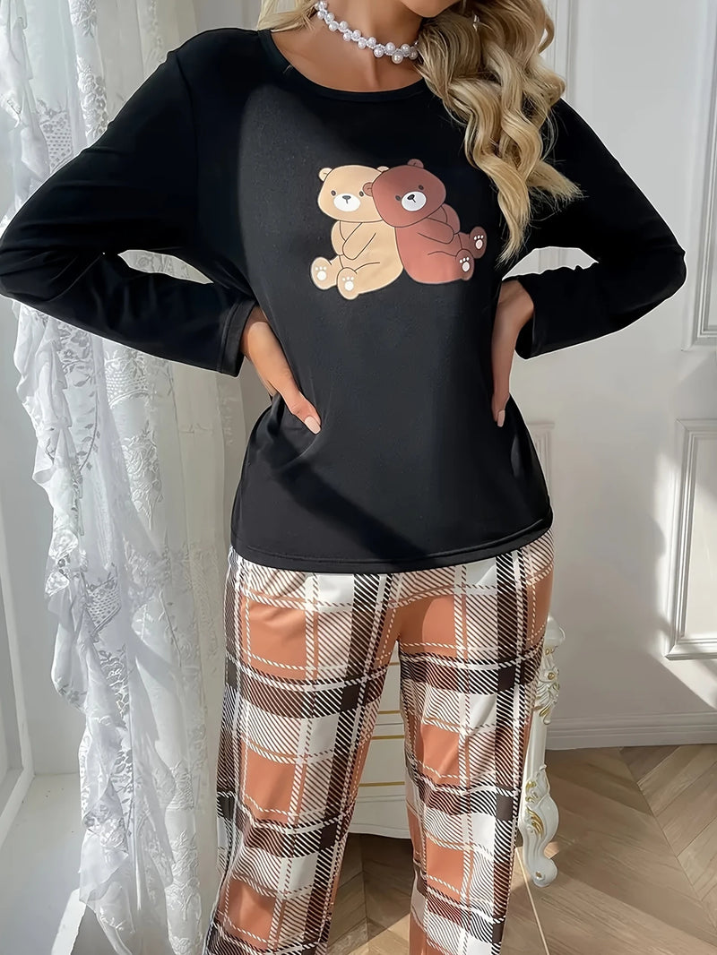 Leve 2 Pague 1] Pijama Feminino Ursinho do Inverno (Proteção e conforto térmico) + BRINDE: 1 Pantufa Antifrío + estilo para usar em casa