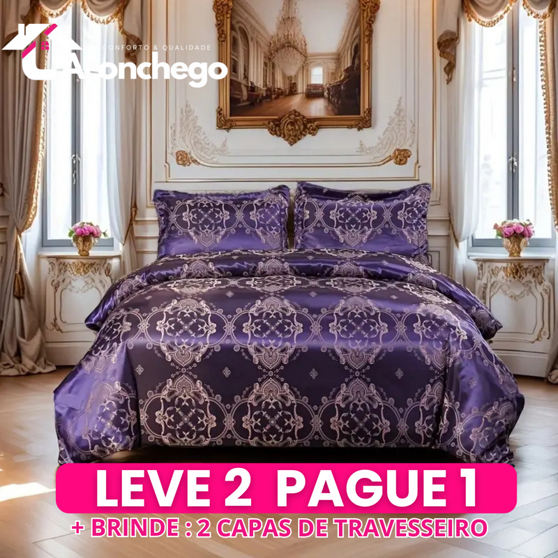 [Leve 2 Pague 1] Roupa de Cama Jacquard em Tecido Nobre (Seu Quarto com o Clima da Alta Costura!) +3 BRINDES: 2 Capas de Travesseiro e Edredom