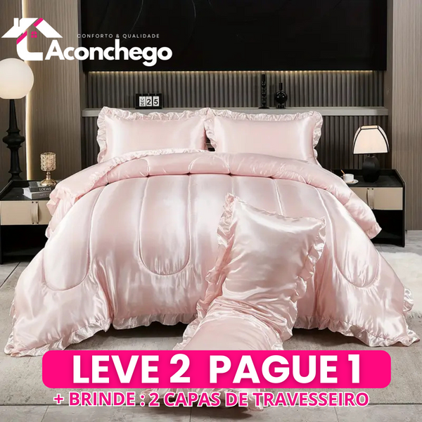 [Leve 2 Pague 1] Roupa de Cama Rainha em Cetim Tecido Nobre (Elegância e Conforto dignos da Riviera!) +3 BRINDES: 2 Capas de Travesseiro e Edredom