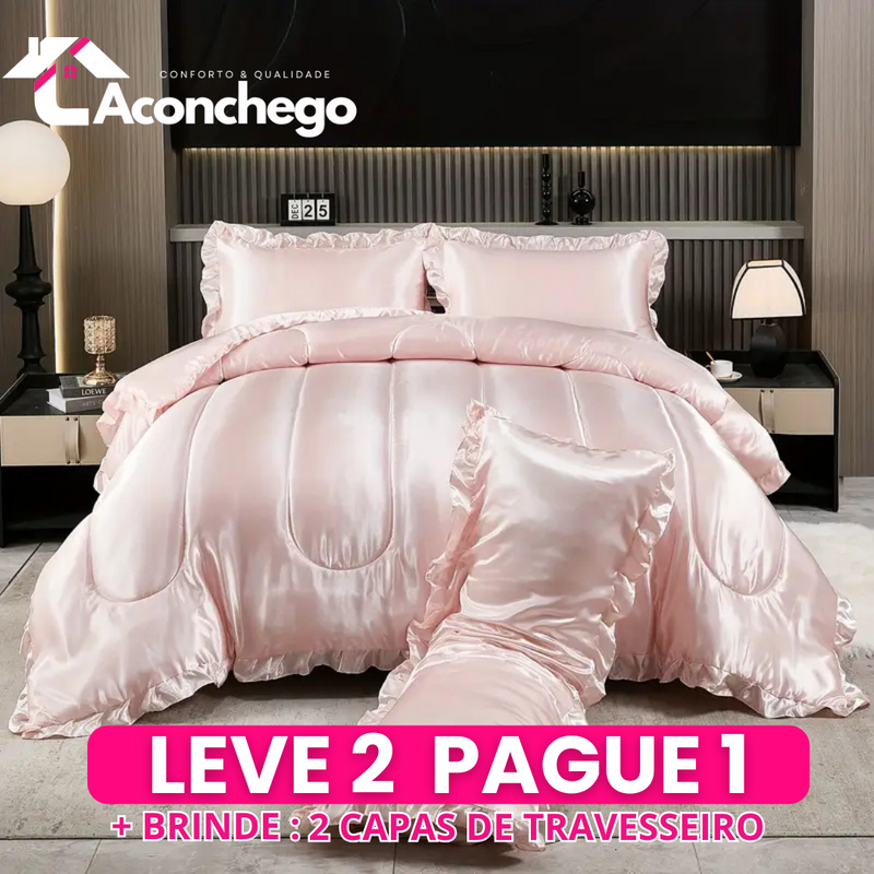 [Leve 2 Pague 1] Roupa de Cama Rainha em Cetim Tecido Nobre (Elegância e Conforto dignos da Riviera!) +3 BRINDES: 2 Capas de Travesseiro e Edredom