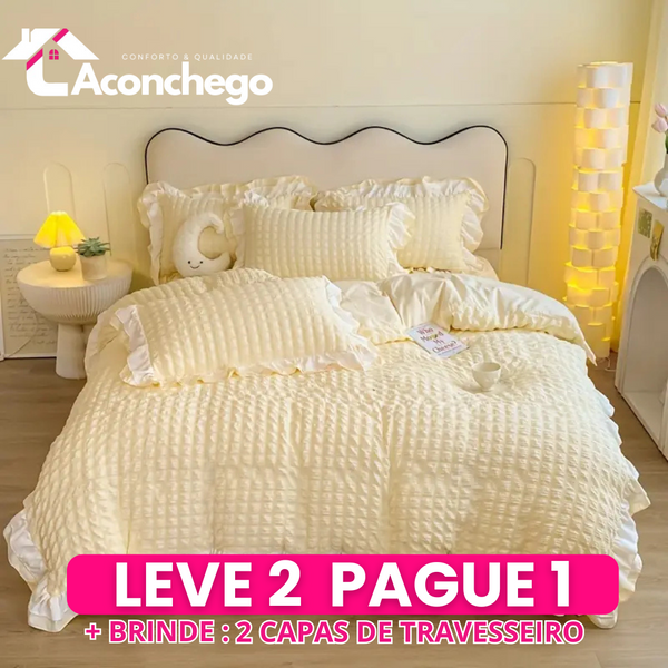 [Leve 2 Pague 1] Roupa de Cama Lucca em Tecido Nobre (Leveza e Sofisticação para Seu Refúgio!) +3 BRINDES: 2 Capas de Travesseiro e Edredom