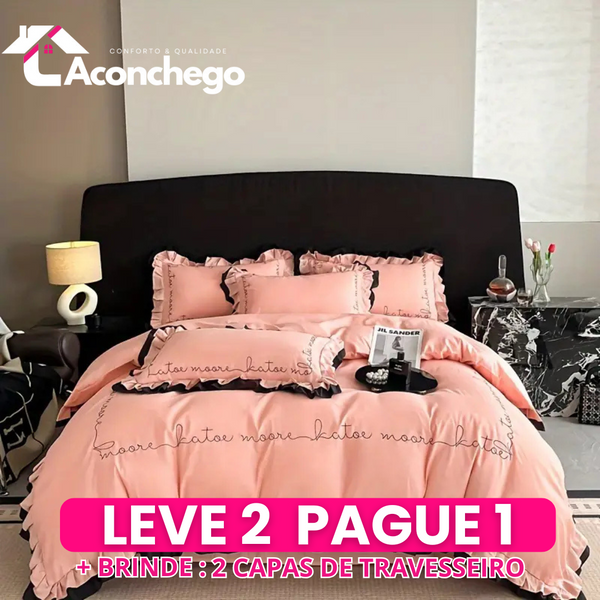[Leve 2 Pague 1] Roupa de Cama Europeu em Tecido Nobre (Um Toque de Paraíso para suas Noites!) +3 BRINDES: 2 Capas de Travesseiro e Edredom