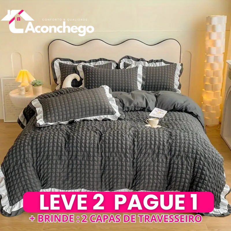 [Leve 2 Pague 1] Roupa de Cama Lucca em Tecido Nobre (Leveza e Sofisticação para Seu Refúgio!) +3 BRINDES: 2 Capas de Travesseiro e Edredom