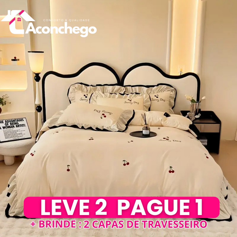 [Leve 2 Pague 1] Roupa de Cama Europeu em Tecido Nobre (Um Toque de Paraíso para suas Noites!) +3 BRINDES: 2 Capas de Travesseiro e Edredom