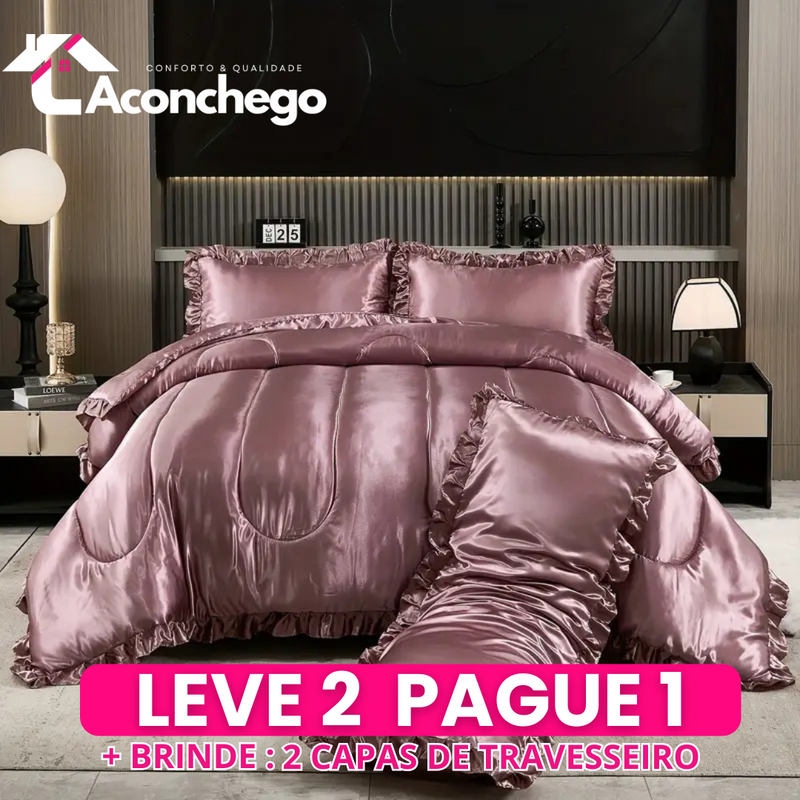 [Leve 2 Pague 1] Roupa de Cama Rainha em Cetim Tecido Nobre (Elegância e Conforto dignos da Riviera!) +3 BRINDES: 2 Capas de Travesseiro e Edredom