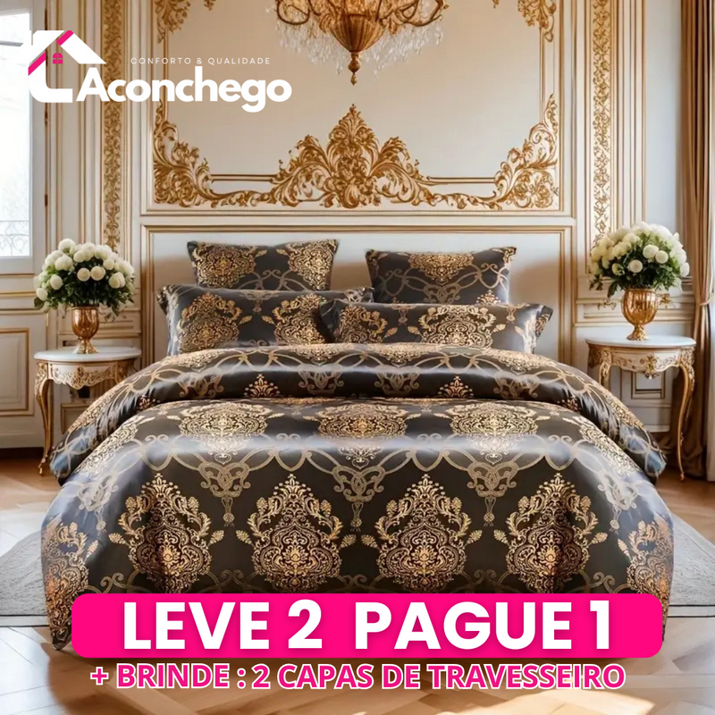 [Leve 2 Pague 1] Roupa de Cama Jacquard em Tecido Nobre (Seu Quarto com o Clima da Alta Costura!) +3 BRINDES: 2 Capas de Travesseiro e Edredom