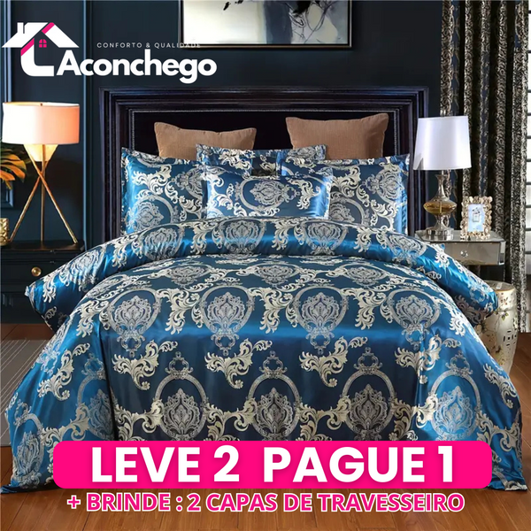 [Leve 2 Pague 1] Roupa de Cama Jacquard em Tecido Nobre (Seu Quarto com o Clima da Alta Costura!) +3 BRINDES: 2 Capas de Travesseiro e Edredom