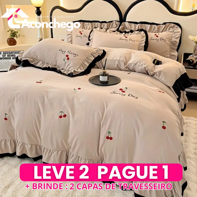 [Leve 2 Pague 1] Roupa de Cama Europeu em Tecido Nobre (Um Toque de Paraíso para suas Noites!) +3 BRINDES: 2 Capas de Travesseiro e Edredom