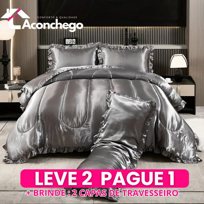 [Leve 2 Pague 1] Roupa de Cama Rainha em Cetim Tecido Nobre (Elegância e Conforto dignos da Riviera!) +3 BRINDES: 2 Capas de Travesseiro e Edredom