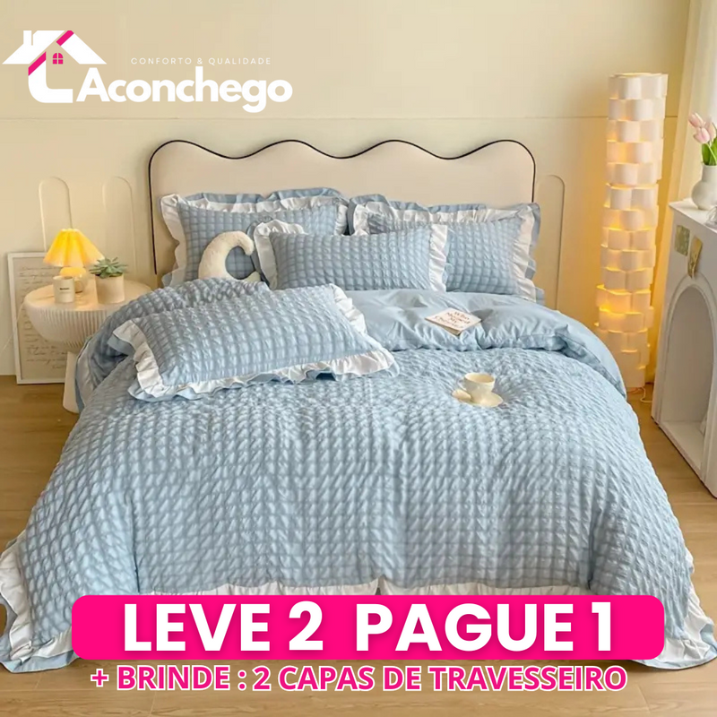 [Leve 2 Pague 1] Roupa de Cama Lucca em Tecido Nobre (Leveza e Sofisticação para Seu Refúgio!) +3 BRINDES: 2 Capas de Travesseiro e Edredom