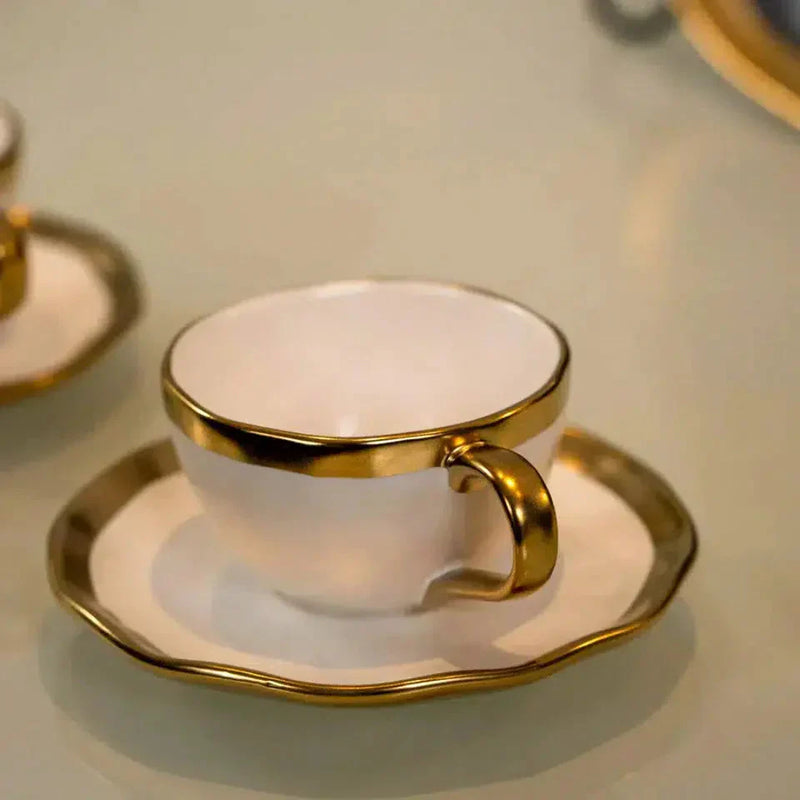 Jogo Aparelho de Jantar Porcelana Branco/Dourado Dubai - SERVE ATÉ 6 PESSOAS [ + BRINDE - KIT 6 TAÇAS ]