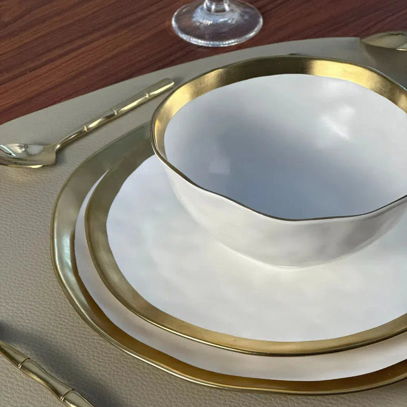 Jogo Aparelho de Jantar Porcelana Branco/Dourado Dubai - SERVE ATÉ 6 PESSOAS [ + BRINDE - KIT 6 TAÇAS ]