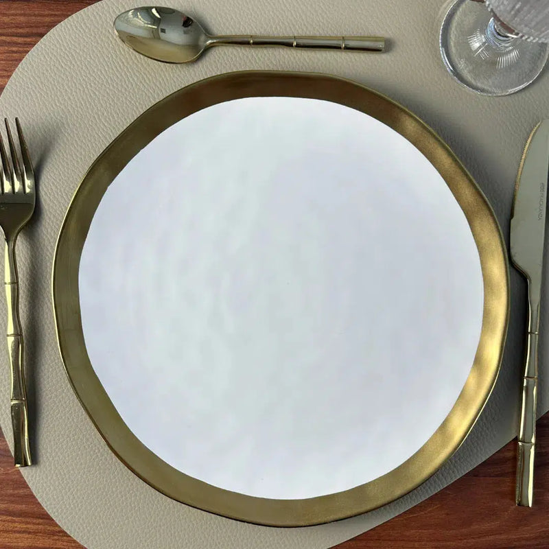 Jogo Aparelho de Jantar Porcelana Branco/Dourado Dubai - SERVE ATÉ 6 PESSOAS [ + BRINDE - KIT 6 TAÇAS ]