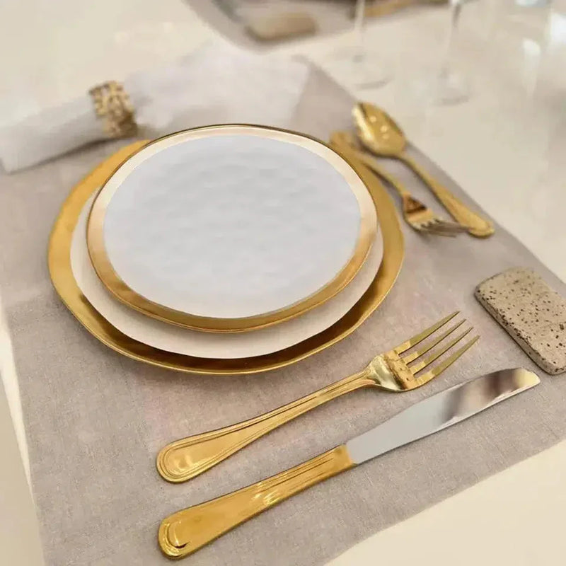 Jogo Aparelho de Jantar Porcelana Branco/Dourado Dubai - SERVE ATÉ 6 PESSOAS [ + BRINDE - KIT 6 TAÇAS ]