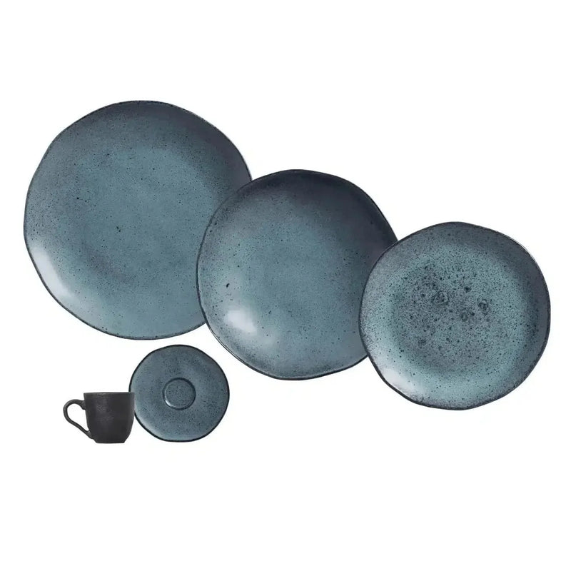 Jogo Aparelho de Jantar Stoneware Orgânico Petroleum/Night Sky - SERVE ATÉ 6 PESSOAS [+ BRINDE - KIT 6 TAÇAS]