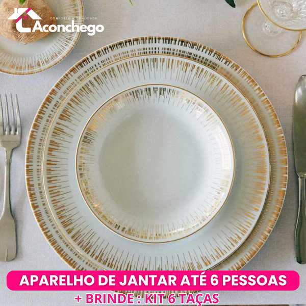 Jogo Aparelho de Jantar Sol  - SERVE ATÉ 6 PESSOAS [+ BRINDE - KIT 6 TAÇAS]