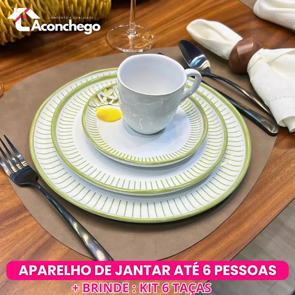 Jogo Aparelho de Jantar Natur Flores - SERVE ATÉ 6 PESSOAS [+ BRINDE - KIT 6 TAÇAS]